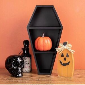 Coffin Shelf, Spooky Gothic Wall Decor | Black Wooden Hanging Shelf